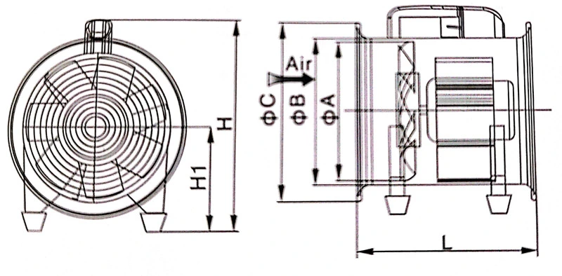 AC Axial Fans Ventilation Exhaust Fan with Handle and Duct for Marine and Warehouse